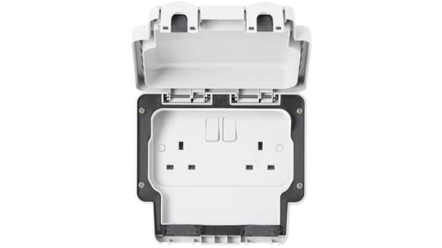 MK Electric White 2 Gang Plug Socket, 13 A Indoor & Outdoor, Type G - British | K56482WHI