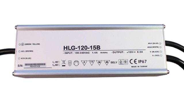 MEAN WELL LED Driver, 15 V Output, 120 W Output, 8 A 1/10 V, Potentiometer | HLG-120H-15B