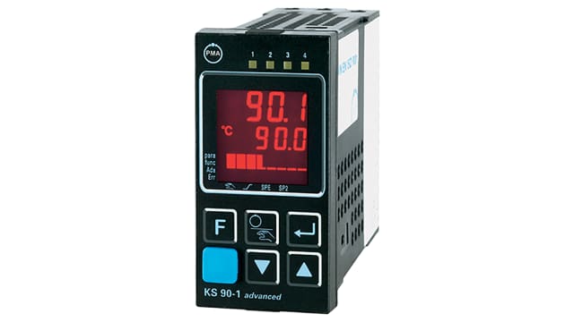 P.M.A KS90 PID Temperature Controller, 96 x 48 (1/8 DIN)mm, 2 Output Relay, 18 → 30 V dc, 24 V ac Supply Voltage | KS90-115-0000D-000