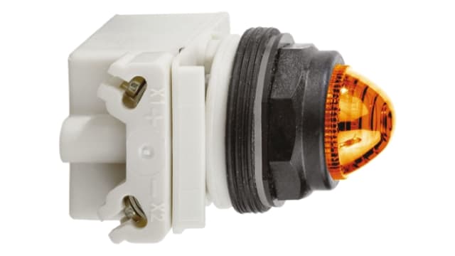 Schneider Electric, Harmony 9001SK, Panel Mount Orange LED Pilot Light, 30mm Cutout, IP66, 120V ac | 9001SKP38LYA9