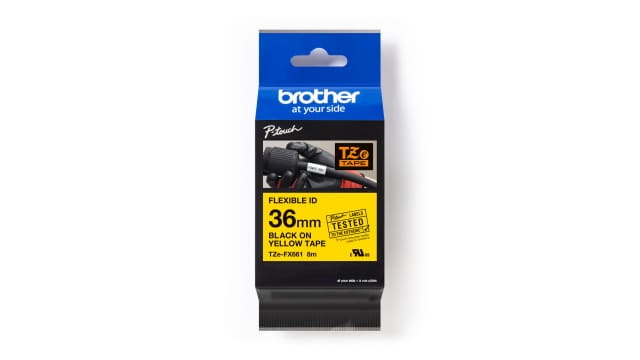 Brother Black on Yellow Label Printer Tape, 8 m Length, 36 mm Width | TZE-FX661