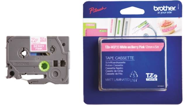 Brother White on Pink Label Printer Tape, 5 m Length, 12 mm Width | TZE-MQP35