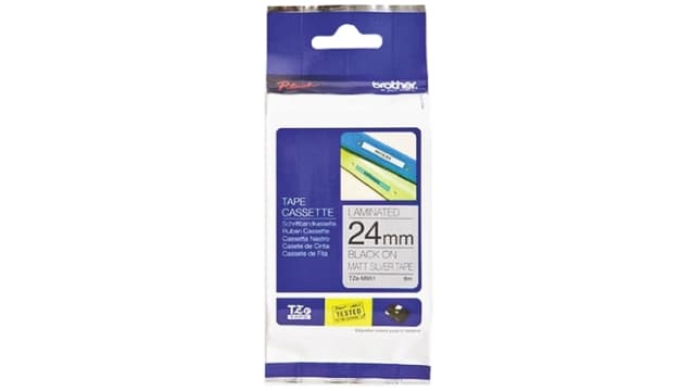 Brother Black on Silver Label Printer Tape, 8 m Length, 24 mm Width | TZE-M951