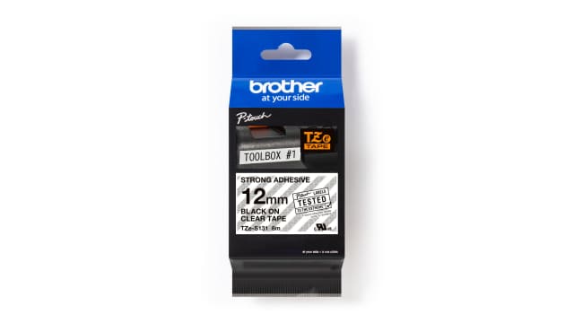 Brother Black on Clear Label Printer Tape, 8 m Length, 12 mm Width | TZE-S131