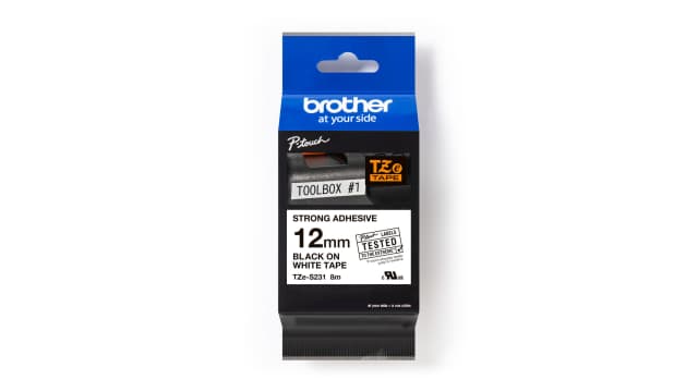 Brother Black on White Label Printer Tape, 8 m Length, 12 mm Width | TZE-S231