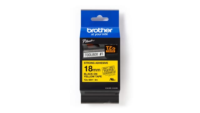 Brother Black on Yellow Label Printer Tape, 8 m Length, 18 mm Width | TZE-S641