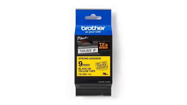 Brother Black on Yellow Label Printer Tape, 8 m Length, 9 mm Width | TZE-S621