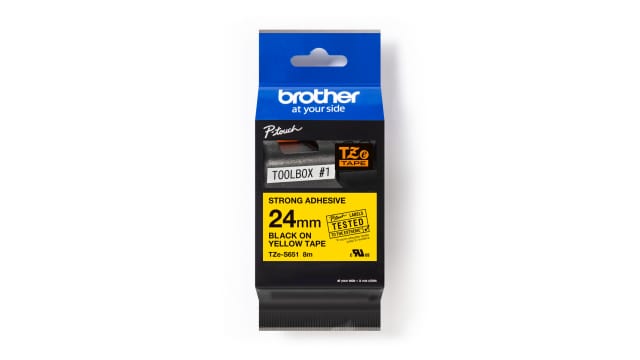 Brother Black on Yellow Label Printer Tape, 8 m Length, 24 mm Width | TZE-S651