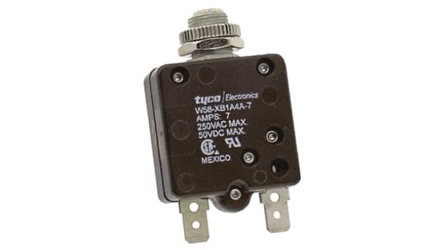 TE Connectivity Thermal Circuit Breaker - W58  Single Pole 50 V dc, 250V ac Voltage Rating, 7A Current Rating | W58-XB1A4A-7