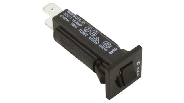 TE Connectivity Thermal Circuit Breaker - W28  Single Pole 32 V dc, 250V ac Voltage Rating, 15A Current Rating | W28-XT1A-15