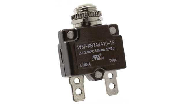 TE Connectivity Thermal Circuit Breaker - W57  Single Pole 250V ac Voltage Rating, 15A Current Rating | W57-XB7A4A10-15