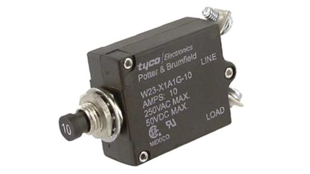 TE Connectivity Thermal Circuit Breaker - W23  Single Pole 50 V dc, 250V ac Voltage Rating, 10A Current Rating | W23-X1A1G-10