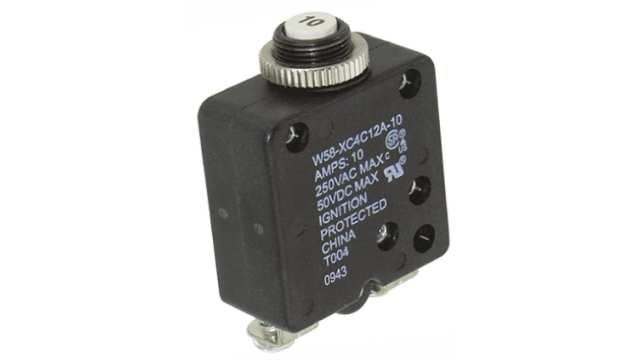 TE Connectivity Thermal Circuit Breaker - W58  Single Pole 50 V dc, 250V ac Voltage Rating, 10A Current Rating | W58-XC4C12A-10