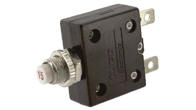 TE Connectivity Thermal Circuit Breaker - W54  Single Pole 250V ac Voltage Rating, 15A Current Rating | W54-XB1A4A10-15