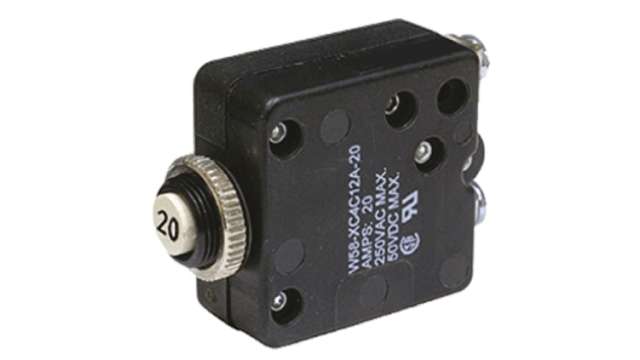 TE Connectivity Thermal Circuit Breaker - W58  Single Pole 50 V dc, 250V ac Voltage Rating, 20A Current Rating | W58-XC4C12A-20