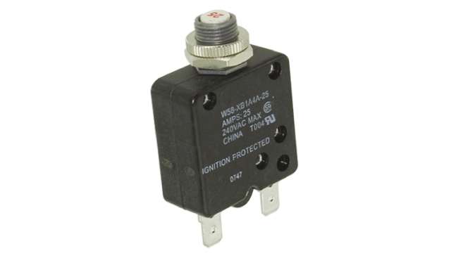 TE Connectivity Thermal Circuit Breaker - W58  Single Pole 50 V dc, 250V ac Voltage Rating, 25A Current Rating | W58-XB1A4A-25