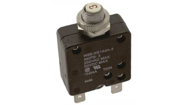 TE Connectivity Thermal Circuit Breaker - W58  Single Pole 50 V dc, 250V ac Voltage Rating, 3A Current Rating | W58-XB1A4A-3