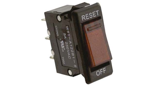 TE Connectivity Thermal Circuit Breaker - W51  Single Pole 250V ac Voltage Rating, 5A Current Rating | W51-A122B1-5