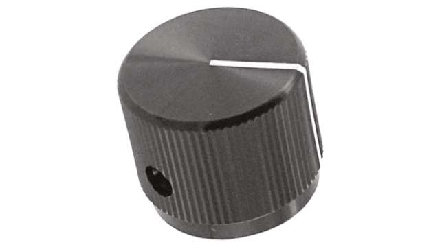 TE Connectivity 18.8mm Black Potentiometer Knob for 6.35mm Shaft Splined, KLN700B1/4 | KLN700B1/4