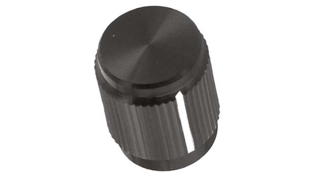 TE Connectivity 12.7mm Black Potentiometer Knob for 6.35mm Shaft Splined, KN500B1/4 | KN500B1/4