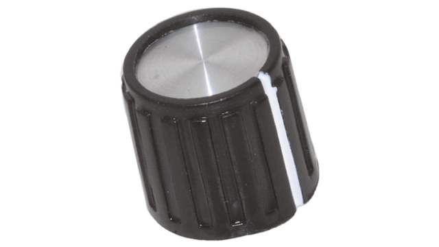 TE Connectivity 14mm Black Potentiometer Knob for 6.35mm Shaft Splined, PKG50B1/4 | PKG50B1/4