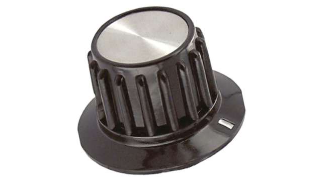 TE Connectivity 35.1mm Black Potentiometer Knob for 6.35mm Shaft Splined, PKA90B1/4 | PKA90B1/4
