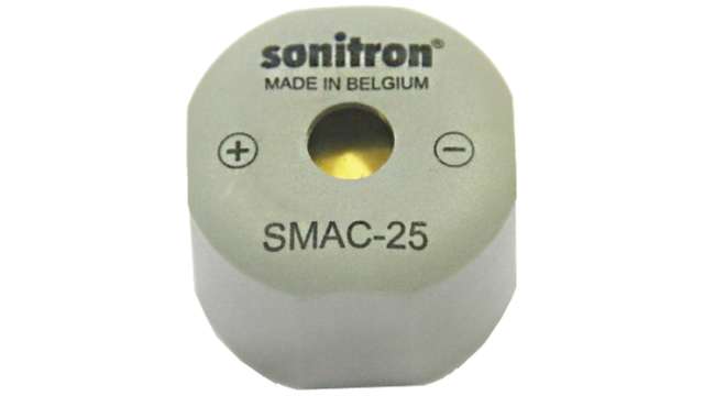 Sonitron 93.5 dB Through Hole Intermittent Internal 18 mm Buzzer 5 V dc Min 16 V dc Max | SMAC-25-P15