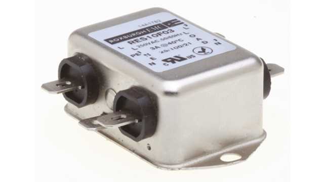 Roxburgh EMC, RES10 3 A 250V ac 400 Hz, Chassis Mount RFI Filter, Fast-On 1 Phase | RES10F03