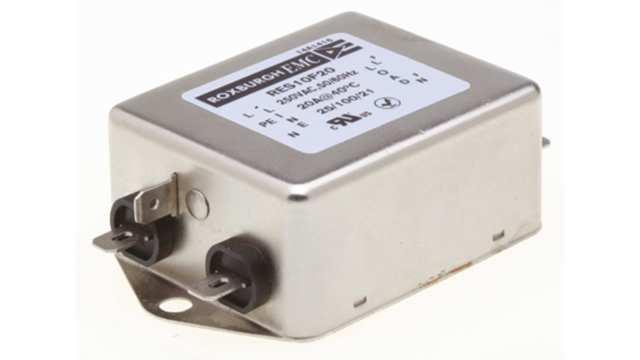 Roxburgh EMC, RES10 20 A 250V ac 400 Hz, Chassis Mount RFI Filter, Fast-On 1 Phase | RES10F20