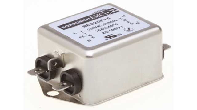 Roxburgh EMC, RES20 16 A 250V ac 400 Hz, Chassis Mount RFI Filter, Fast-On 1 Phase | RES20F16