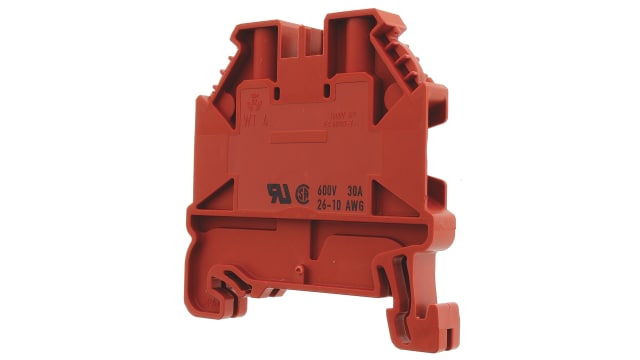 Wieland 58.504.0055.5 WT 4 Series Feed Through Terminal Block Red, 26-10 AWG, 1-Level, Screw, ATEX | 58.504.0055.5