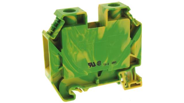 Wieland 58.516.9055.0 WT 16 PE Series Earth Terminal Block Green, Yellow, 14-4 AWG, 1-Level, Screw, ATEX | 58.516.9055.0