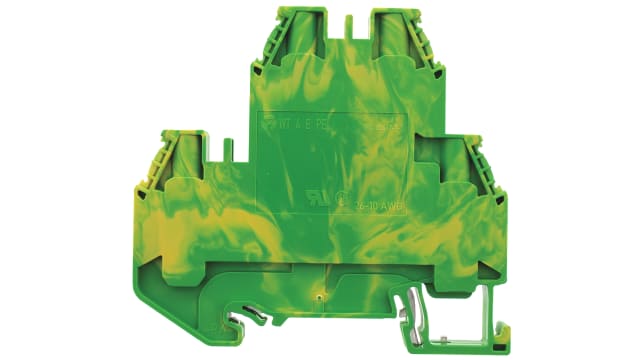 Wieland 58.504.9255.0 WT 4 E PE Series Earth Terminal Block Green, Yellow, 26-10 AWG, 2-Level, Screw, ATEX | 58.504.9255.0