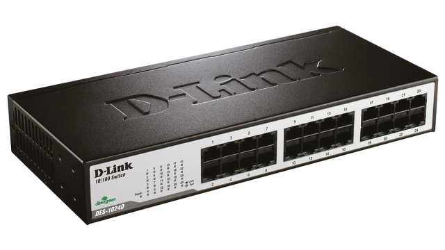 D-Link 24-Port Fast Ethernet Unmanaged Desktop Switch, Unmanaged 24 Port Ethernet Switch, UK | DES-1024D/B