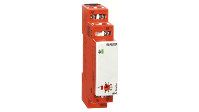 Broyce Control DIN Rail Mount Timer Relay, 110 V ac, 24V ac/dc, 1-Contact, 0.5 → 10s, 1-Function, SPDT | LEDF 24VAC/DC/110VAC. 0.5-10 Sec