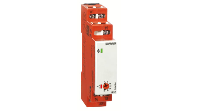 Broyce Control DIN Rail Mount Timer Relay, 110 V ac, 24V ac/dc, 1-Contact, 2 → 60s, 1-Function, SPDT | LEDF 24VAC/DC/110VAC. 2-60 Sec