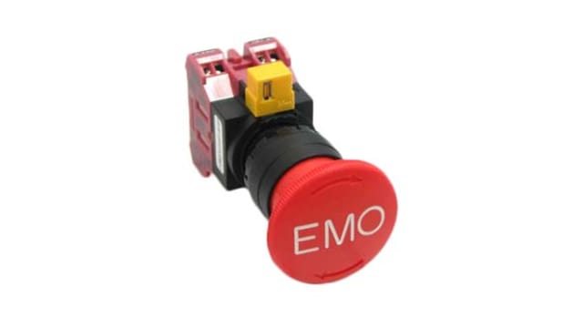 Idec HW Series Twist Release Emergency Stop Push Button, Panel Mount, 22mm Cutout, 2NC, IP65 | HW1B-V4F02-R-EMO-2