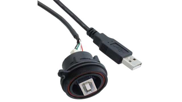 Bulgin Straight, Panel Male- 1 Port Type USB Type B IP68 USB Connector USB 2.0 | PX0844/B/0M50/A