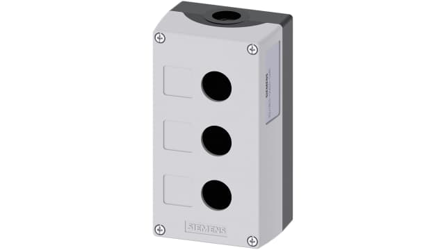 Siemens Grey Plastic SIRIUS ACT 3SU18 Push Button Enclosure - 3 Hole 22 mm Diameter | 3SU1803-0AA00-0AB1