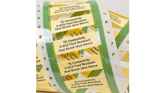 TE Connectivity Yellow White Print Heat Shrink Labels, 50 mm Width, 1000 Per Pack Qty, 50 mm | D-SCE-1K-2.4-50-4