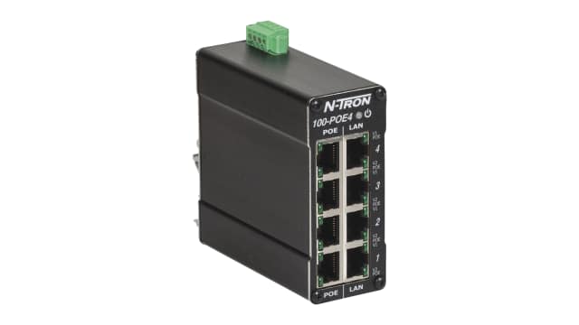 N-Tron 4 Port 4 Port Ethernet Switch POE Injector, 49 V Input, 48 V Output | 100-POE4