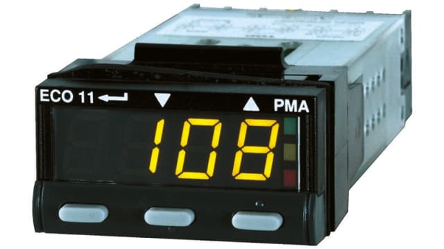 P.M.A ECO 11 PID Temperature Controller, 48 x 24 (1/32 DIN)mm, 2 Output Relay, SSR, 90 → 264 V ac Supply Voltage | ECO11-21110-000