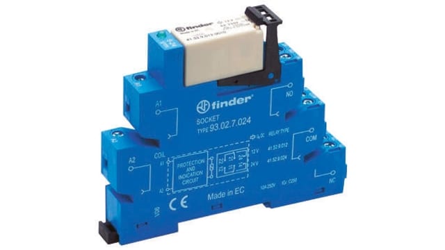 Finder 38 Series Interface Relay Module, DIN Rail Mount, 12V ac/dc Coil, DPDT, 2-Pole, 8/15A Load | 38.52.0.012.0060