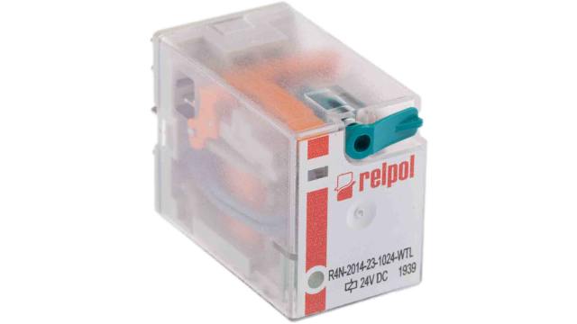 Relpol Plug In Power Relay, 24V dc Coil, 6A Switching Current, 4PDT | R4N-2014-23-1024-WTL
