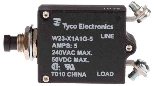 TE Connectivity Thermal Circuit Breaker - W23  Single Pole 50 V dc, 250V ac Voltage Rating, 5A Current Rating | W23-X1A1G-5