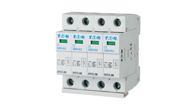 Eaton 3 Phase Surge Protector, 40 kA, 1.8 kV, DIN Rail | 167606 SPCT2-385/4