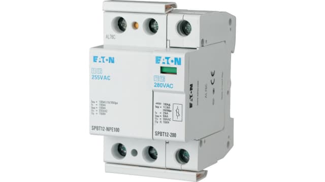 Eaton 1 Phase Surge Arrester, 12.5 kA, 1.5 kV, DIN Rail | 158308 SPBT12-280-1+NPE