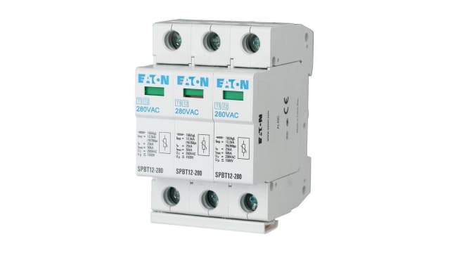 Eaton 3 Phase Surge Protector, 12.5 kA, 1.5 kV, DIN Rail | 158330 SPBT12-280/3