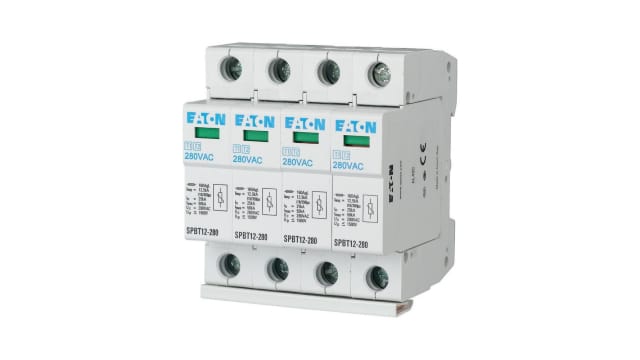 Eaton 3 Phase Surge Protector, 12.5 kA, 1.5 kV, DIN Rail | 158331 SPBT12-280/4