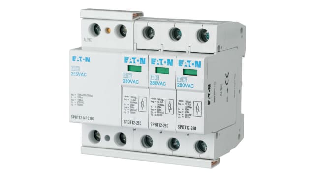 Eaton 3 Phase Surge Protector, 12.5 kA, 1.5 kV, DIN Rail | 158332 SPBT12-280-3+NPE